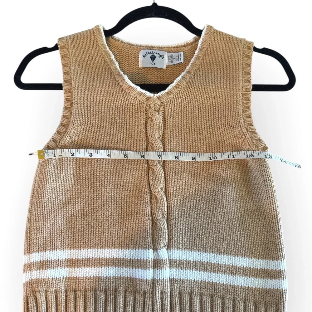 Kitestrings Kids Tan Cable Knit Vest White Trim Stripe Size 7